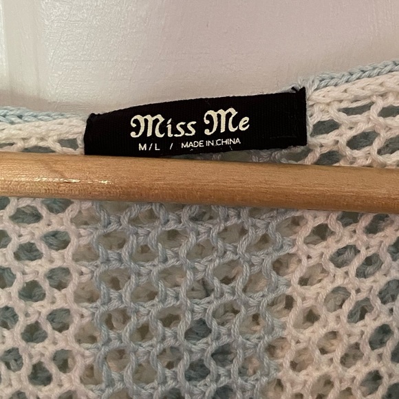 Miss Me Open Weave Hooded Stripe Fringe Poncho Sweater V-Neck Women's size M/L - Picture 4 of 6